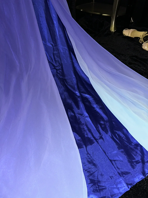 Gradient purple halter-neck high-waisted fairy-like long ball gown R6941