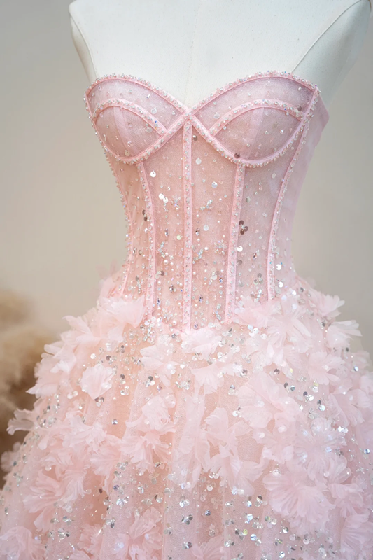 Light pink strapless fitted waist long ball gown/bridal dress R8898