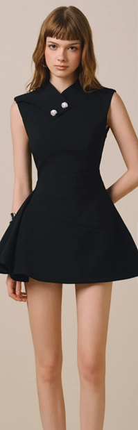 Black slim waist A-line high-end short skirt homecoming dress R4522