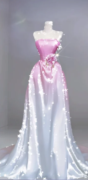 Pink gradient strapless fitted waist long ball gown R6462