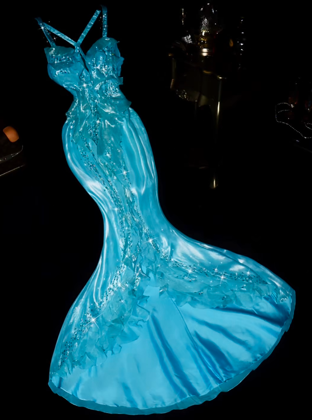 Blue halter-neck fitted fishtail long ball gown R6420