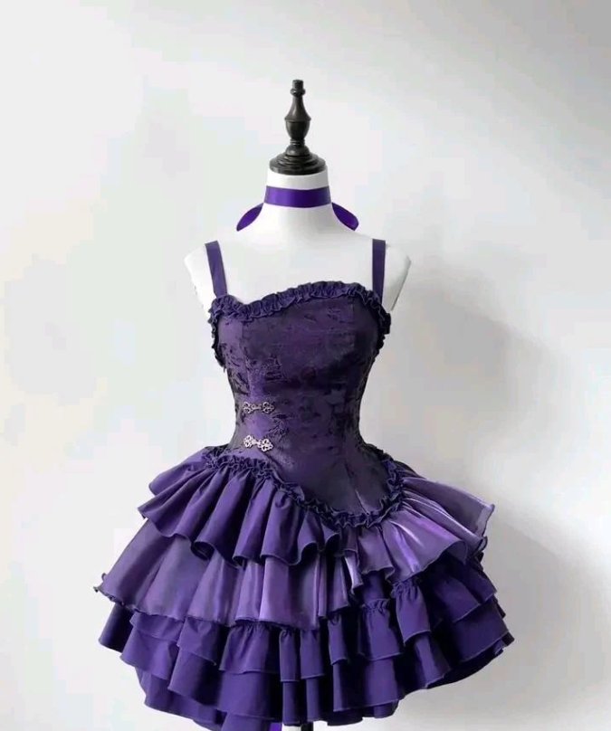 Ruffled Silky Satin Corset Homecoming Dress , Retro Purple Short Prom Dress RS2017