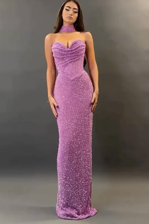Slim Glitter Corset Prom Gown ,Sparkly Purple Maxi Evening Dress RS2047