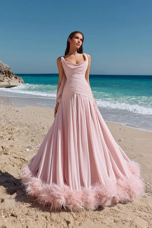 Puffy Chiffon Corset Prom Gown ,Gentle Pink Maxi Evening Dress RS2048