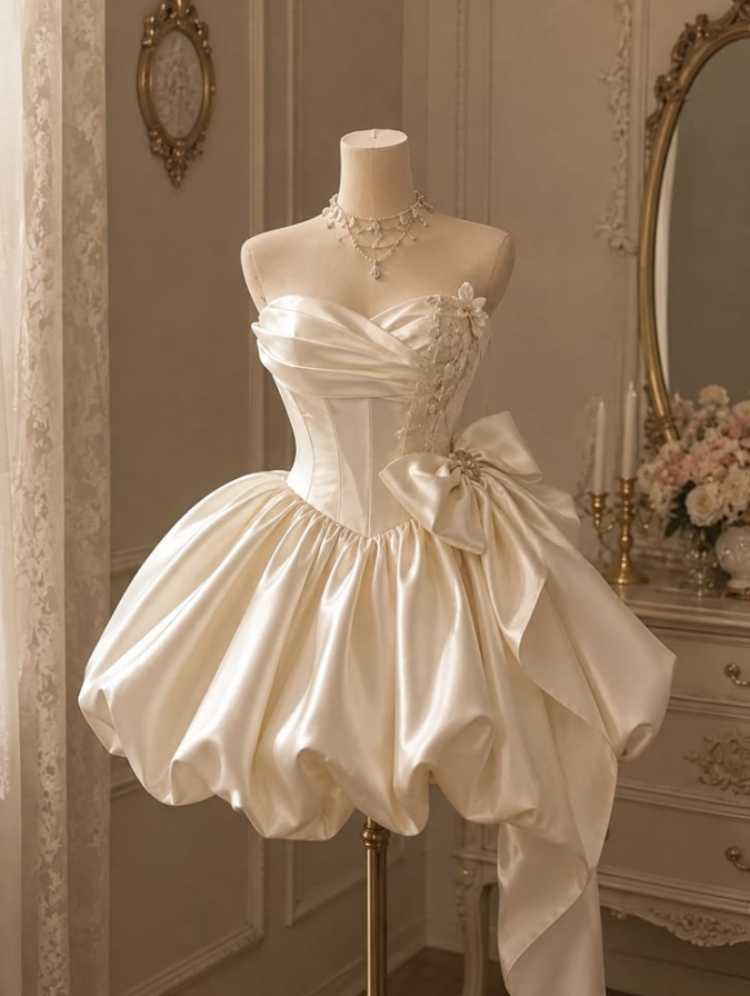 Silky Satin Corset Homecoming Dress , Dreamy White Short Prom Dress RS2090