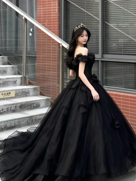 Puffy Sleeveless Tulle Corset Prom Gown ,Charming Black Maxi Evening Dress Ball Gown RS2071