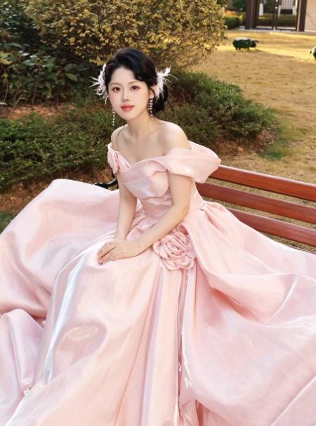 Silky Sleeveless Satin Corset Prom Gown ,Dreamy Pink Maxi Birthday Dress Ball Gown RS2074