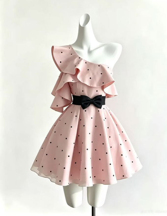 Pleated Polka Dots Corset Homecoming Dress , Cute Pink Short Prom Dress Birthday Dress RS2093