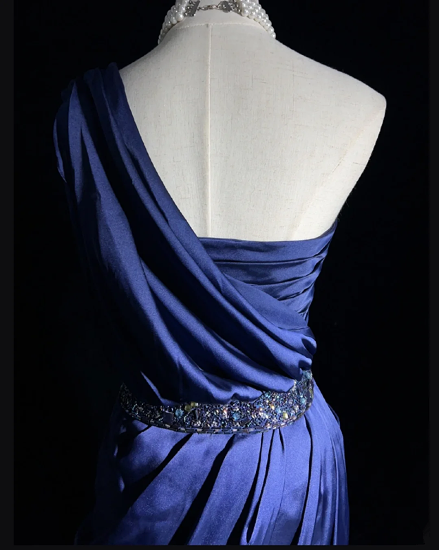 Dark blue strapless pleated design asymmetrical skirt homecoming dress R5012