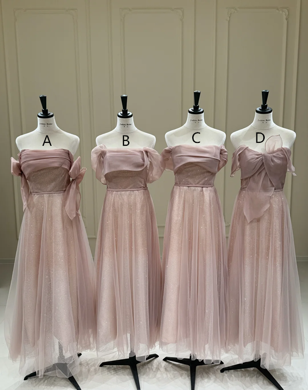 Ash pink waist-cinched, slim-fit sequined elegant ball gown, bridesmaid dress R5944