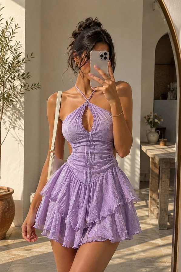 Pleated Corset Homecoming Dress , Charming Lavender Short Prom Dress Party Dress RS2112