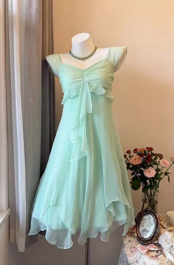 Flowy Chiffon Corset Homecoming Dress , Resort Mint Green Mini Summer Dress RS2120