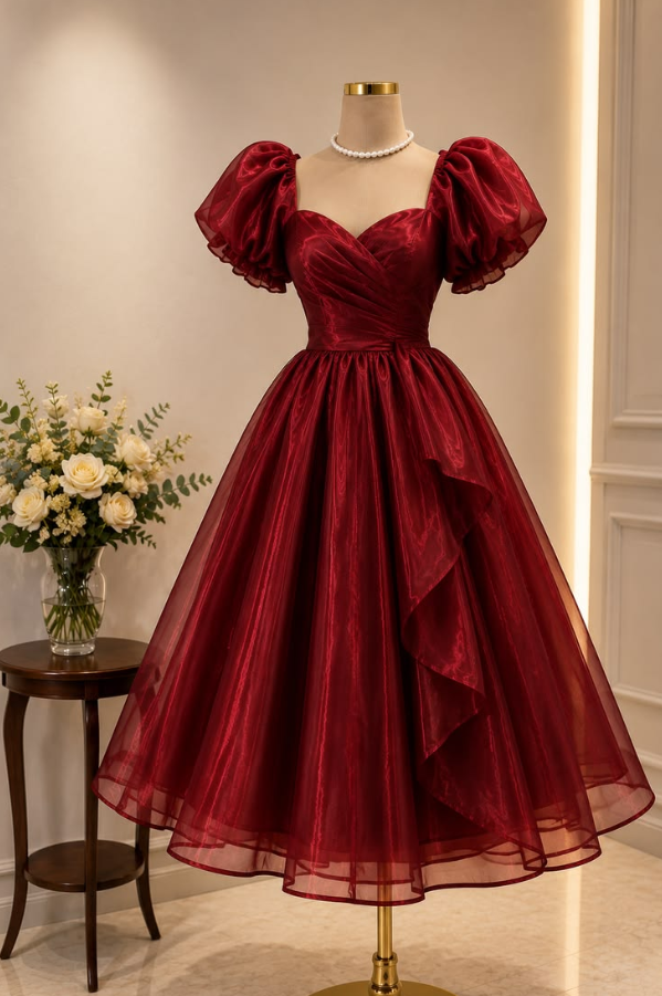 Tulle Hazy Corset Homecoming Dress , Elegant Burgundy Short Prom Dress RS2124