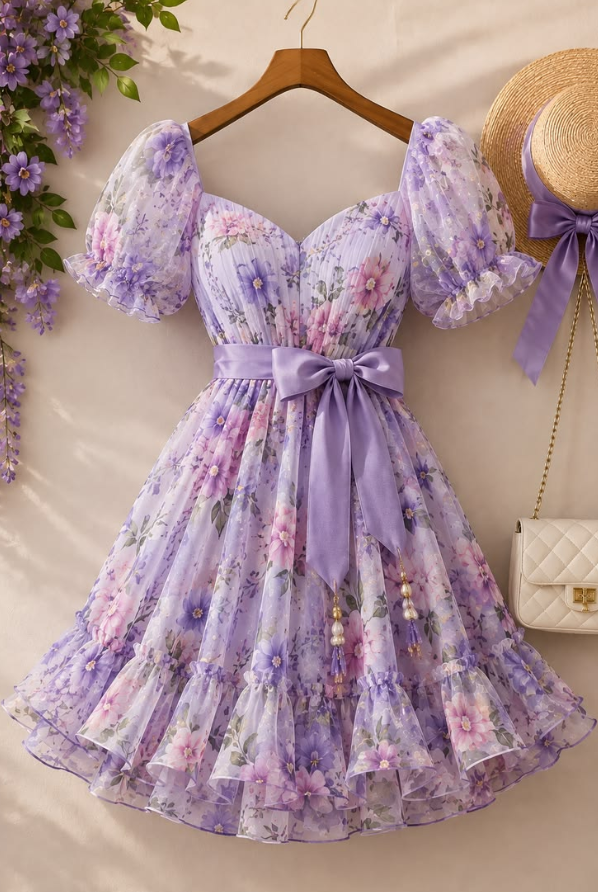 Chiffon Hazy Square Homecoming Dress , Purple Women's Short Prom Dress Summer Dress RS2145