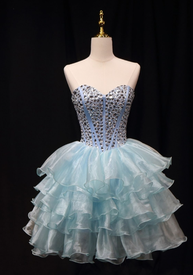 Ruffled Sleeveless Homecoming Dress , Beaded Women's Short Prom Dress Birthday Dress RS2151