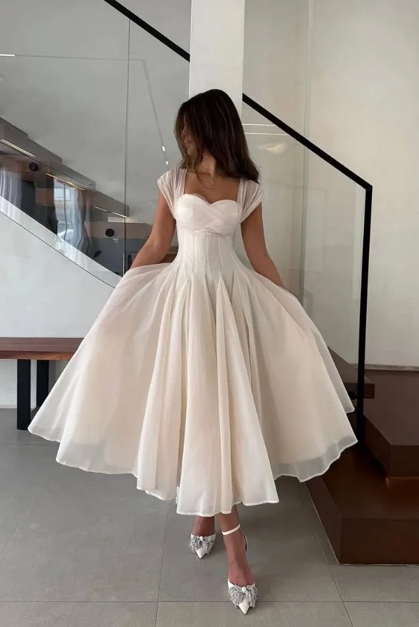 Puffy White Corset Prom Gown ,Gentle Women's Maxi Evening Dress RS2158