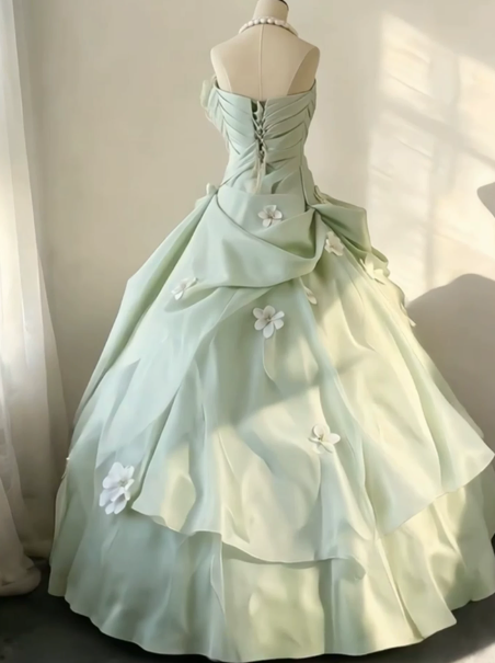 Puffy Green Applique Corset Prom Gown , Gentle Women's Maxi Evening Dress Quinceanera Dress RS2167