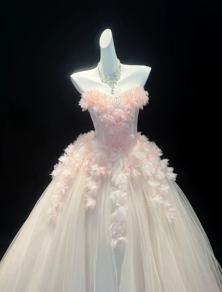 Puffy Feather Decor Corset Prom Gown , Sweet Women's Maxi Quinceanera Dress Ball Gown RS2169