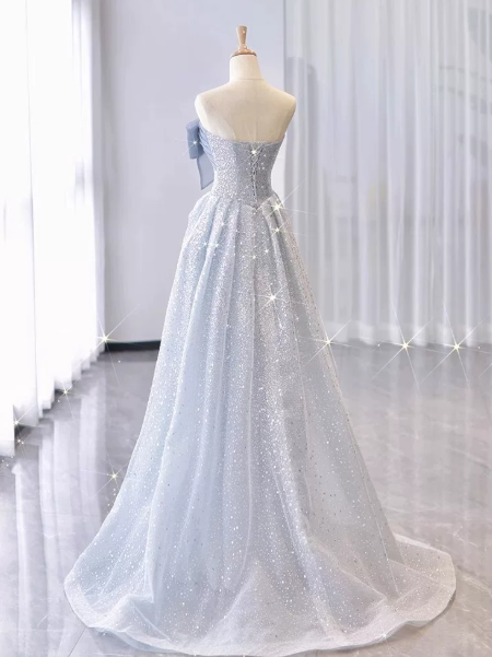Tulle Hazy Bow Decor Corset Prom Gown , Sparkly Women's Maxi Quinceanera Dress Ball Gown RS2171