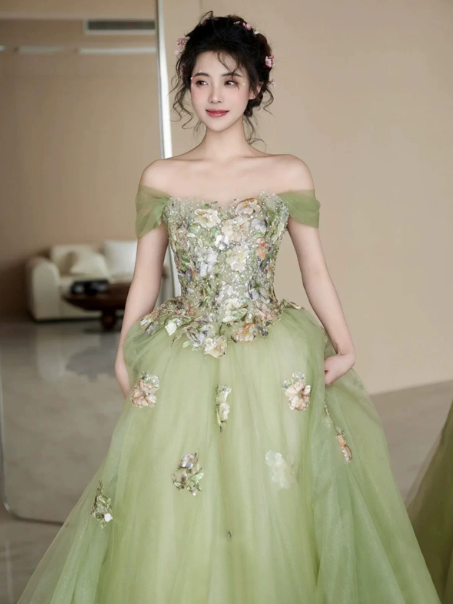 Tulle Puffy Applique Corset Prom Gown , Fresh Women's Maxi Quinceanera Dress Ball Gown RS2172