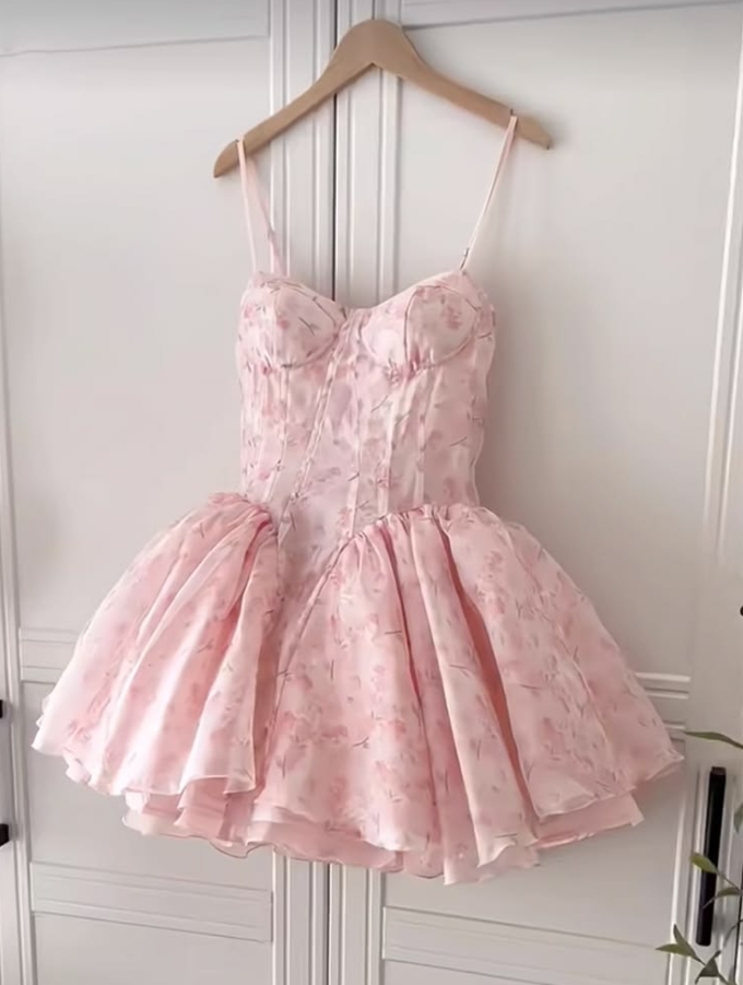Princess Floral Cute Homecoming Dress , Pink Women's Short Prom Dress Party Dress RS2181