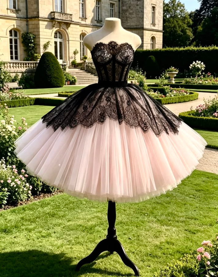Princess Lace Embroidered Homecoming Dress , Pink Women's Short Prom Dress RS2183