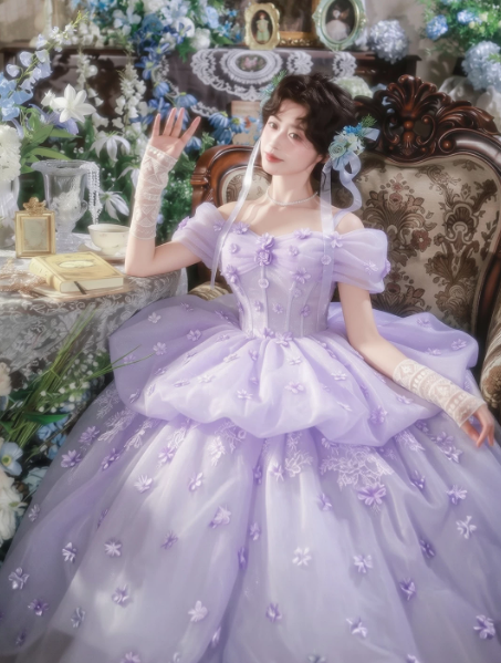 Puffy Bateau Tiered Corset Prom Gown , Dreamy Lavender Women's Maxi Quinceanera Dress Ball Gown RS2216