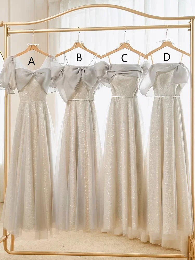 Light grey sequined slim waist ball gown, bridesmaid dress R5985