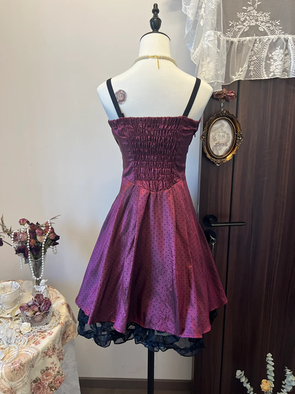 Dark purple suspender waist slimming A-line short skirt homecoming dress R4322