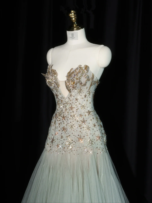 Light green strapless fitted long ball gown R8930