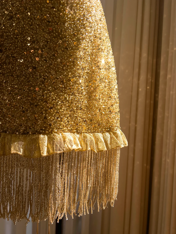 Gold Sequined Strapless Waist Slim Fit Sexy Short Skirt Homecoming Dress R5013