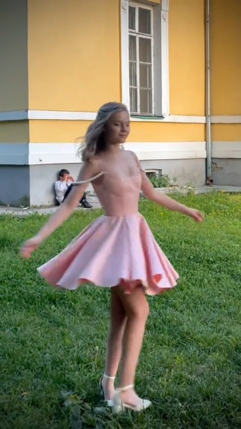 Pink suspender waist slim A-line short skirt homecoming dress R5593