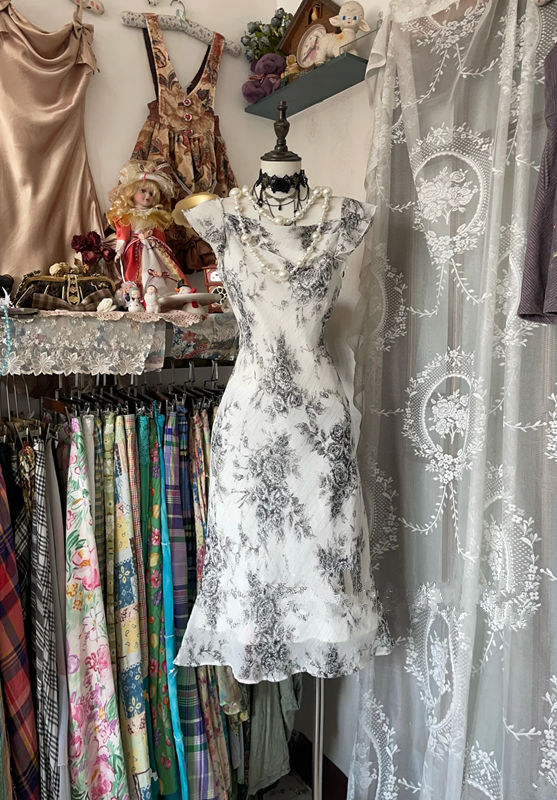 Vintage floral print fitted maxi dress, prom dress R6264