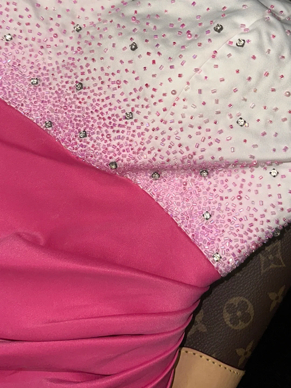 Color-blocked strapless fitted long ball gown R6885