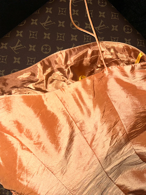 Orange satin halter-neck fitted long ball gown R6845