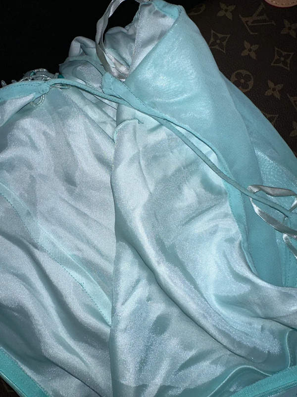Light blue strapless satin long ball gown R6925