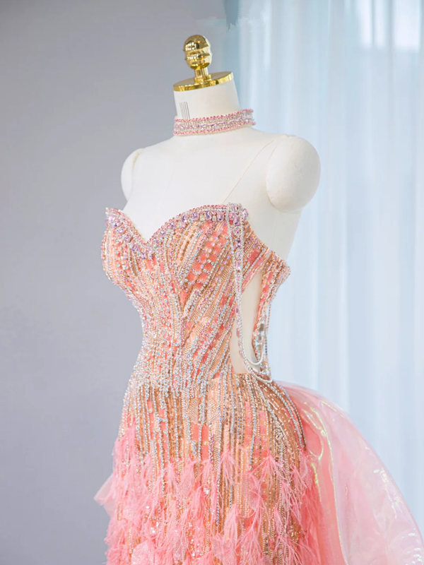 Pink strapless fitted long ball gown, bridal dress R9032