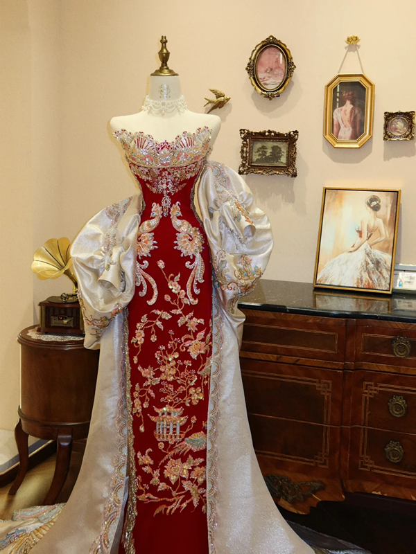 Red strapless fitted long ball gown/bridal dress R7158