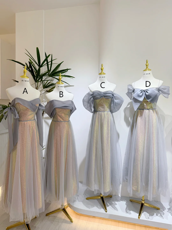 Gray-blue waist-cinched slim-fit A-line ball gown, bridesmaid dress R5927