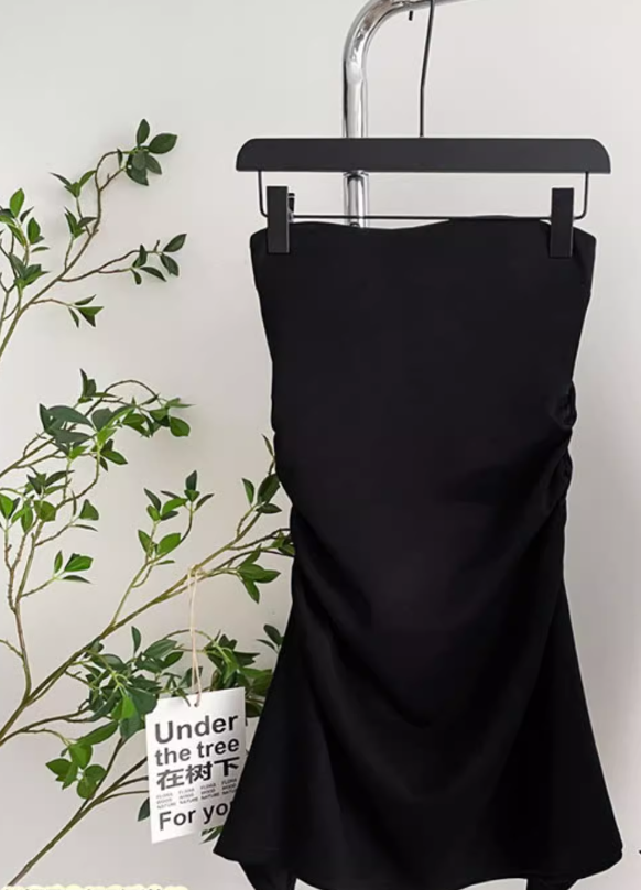 Tube top dress, slimming, elegant, high-end, sleeveless, niche design, high waist R0281