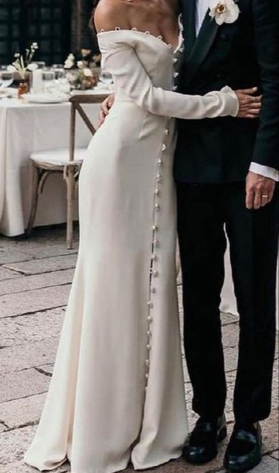 Off Shoulder Long Sleeves Wedding Dress Princess Bridal Gown S6971