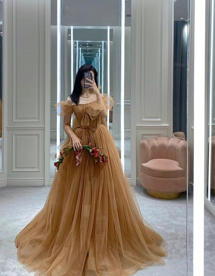 A Line Off Shoulder Tulle Long Evening Dresses Prom Gown S6973