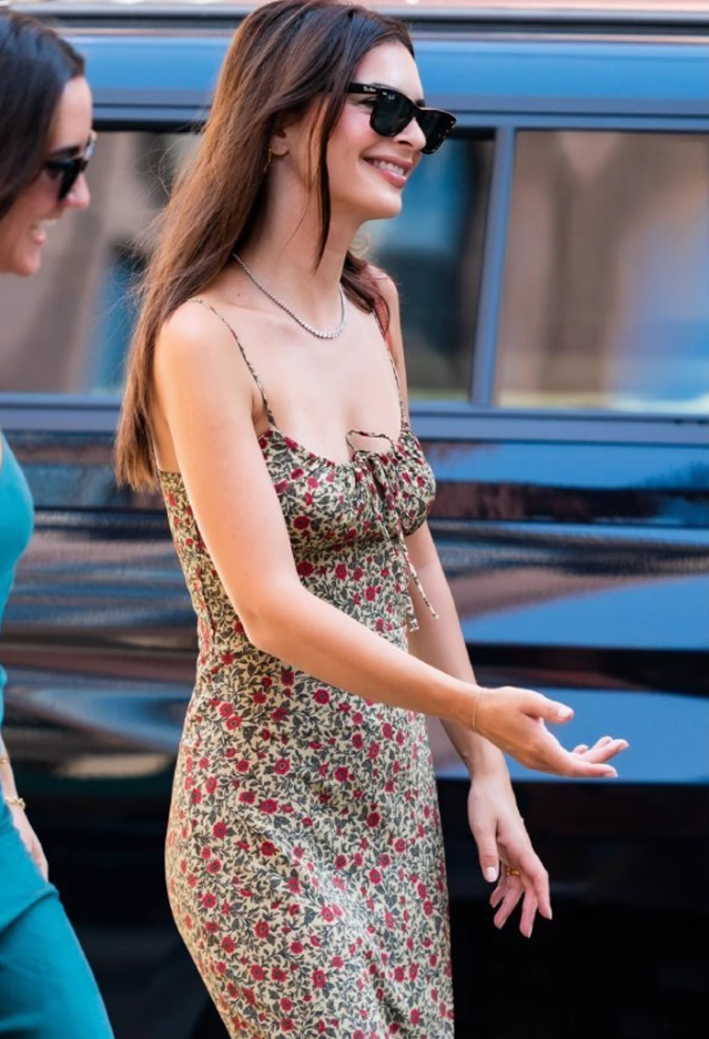 Dress French style holiday retro print drawstring suspender long dress R2914