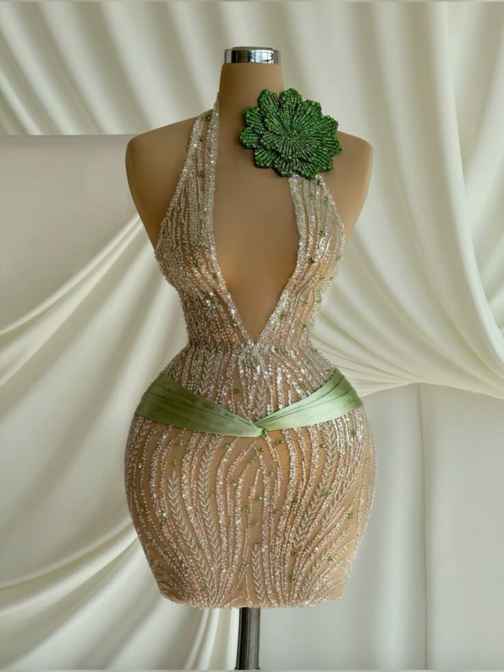 Nude Sequined Diamond Halter Sexy Hip Skirt homecoming dress R2452