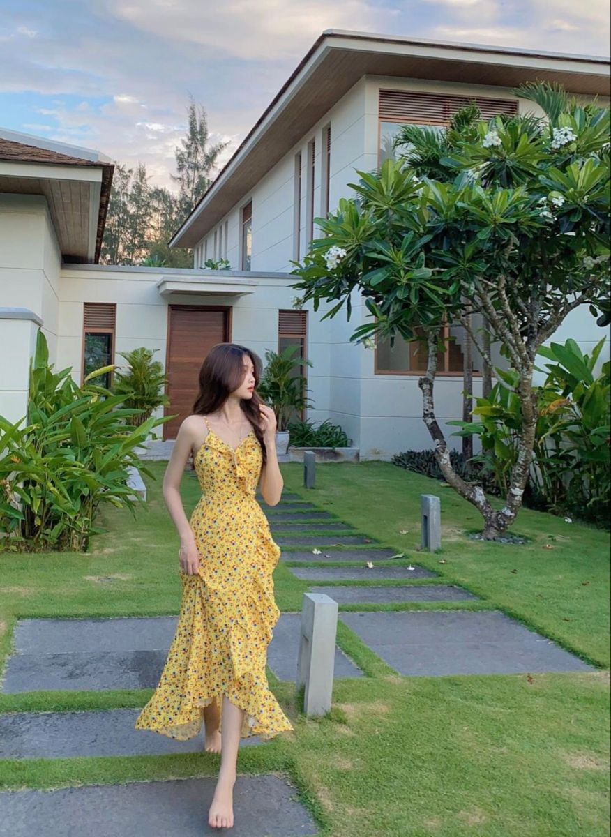 Flowy Chiffon Floral Women's Prom Gown Yellow Maxi Evening Dress Birthday Dress — Fall Outfit 2026 New RS3427