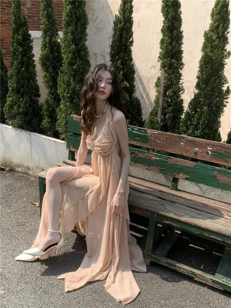 Flowy Chiffon Women's Prom Gown Champagne Maxi Evening Dress Party Dress — Fall Outfit 2026 New RS3428