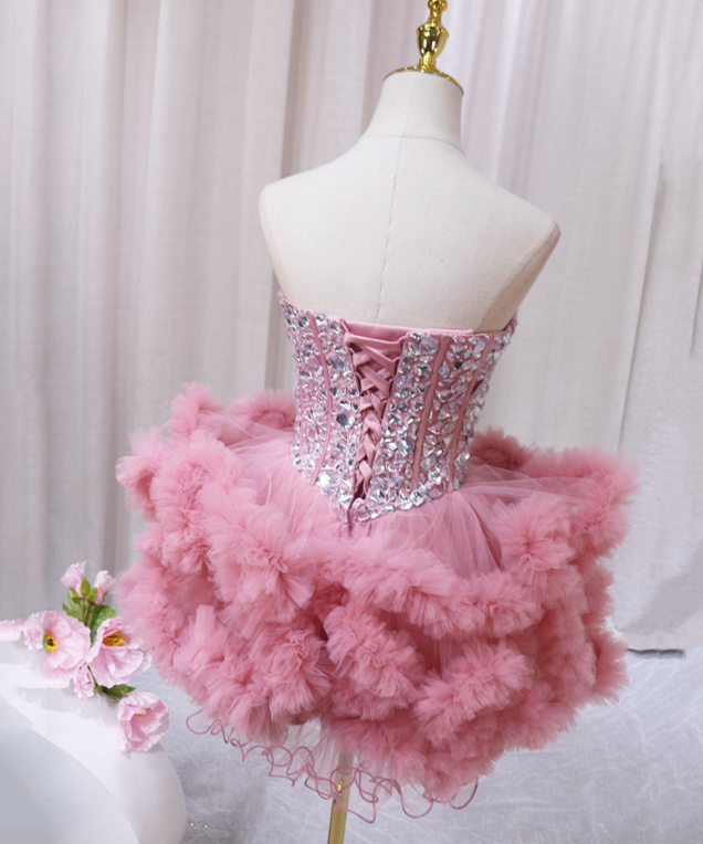 Charming Pink Homecoming Dress , Rhinestones Decor Corset Mini Birthday Dress RS1447