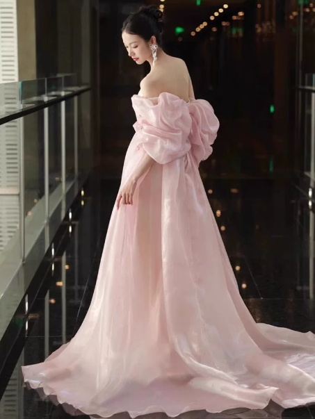 Embroidered Gentle Corset Prom Gown , Pink Dreamy Women's Maxi Evening Dress Birthday Dress RS2586