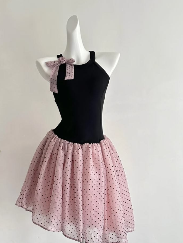 Polka Dots Chiffon Corset Homecoming Dress , Contrast Women's Short Prom Dress RS2195