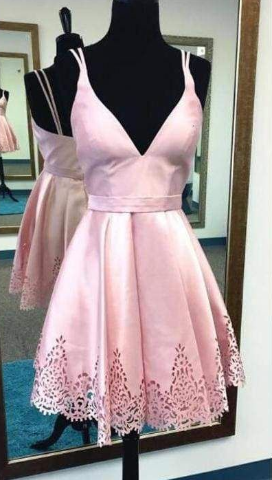 Silky Satin V-neck Corset Homecoming Dress , Pink Women's Mini Party Dress RS2235